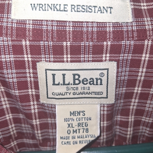An LL Bean long sleeve men's XL button-down red plaid shirt. - Picture 2 of 4